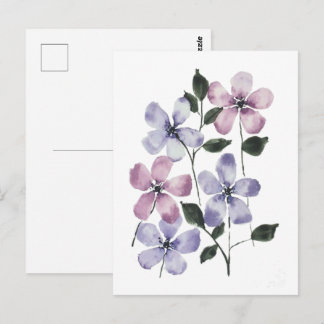 Postal Flores rosadas y azules