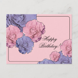 Postal Flores rosadas y púrpuras Feliz Cumpleaños