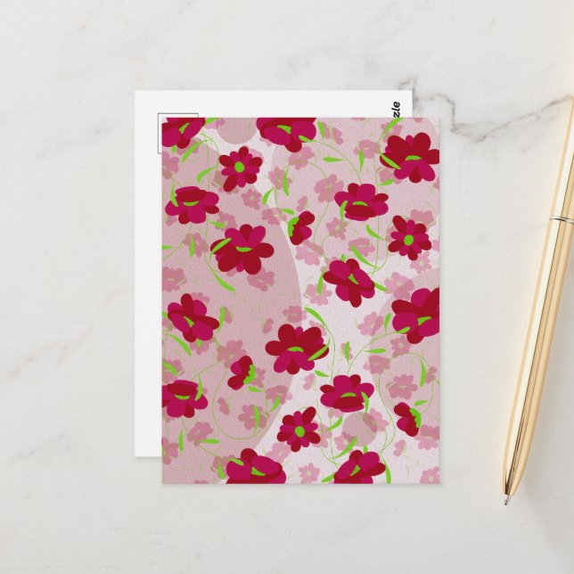 Postal Flores rosadas y rojas - Floral (Anverso/Reverso In Situ)