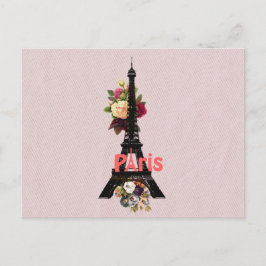 Postal Flores rosas antiguas Torre Eiffel París Francés