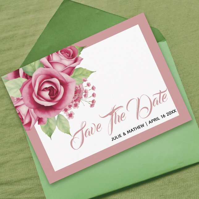 Postal Flores rosas de acuarela rosa y turbia Salven la f (Subido por el creador)