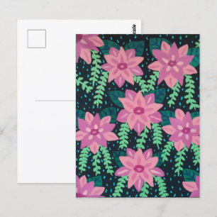 Postal Flores rosas en negro