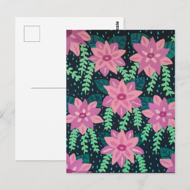 Postal Flores rosas en negro (Anverso / Reverso)