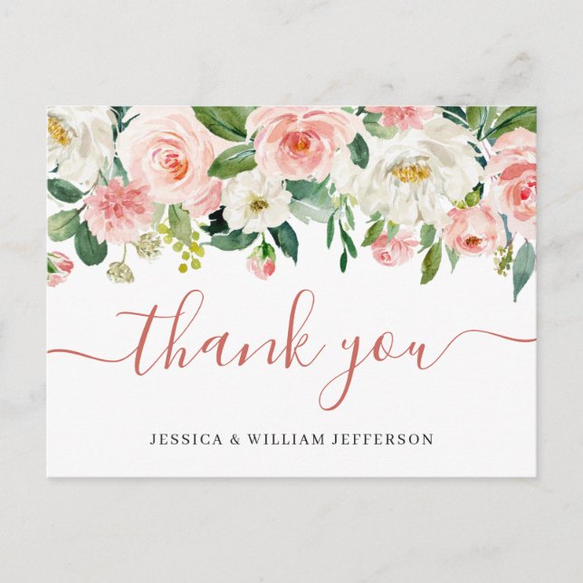 Postal Flores rosas Rubor Flores Verdor Floral Gracias (Anverso)