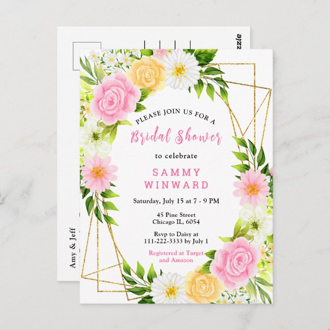 Postal Flores rosas y amarillas con ducha de novia follad (Anverso / Reverso)