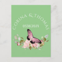 Flores rosas y mariposa en Boda verde
