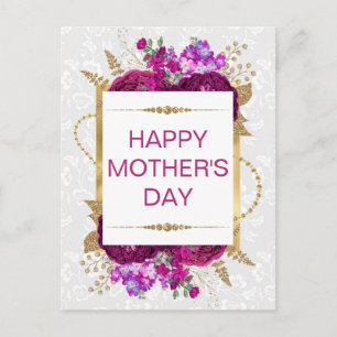 Postal Flores rosas y moradas oscuras Día de la Madre