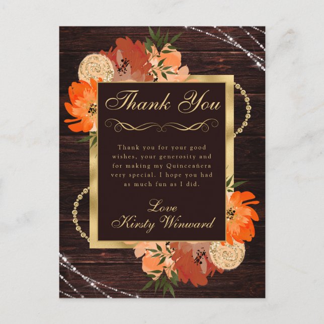 Postal Flores Rústicas de Otoño en Naranja Quemado para Q (Anverso)