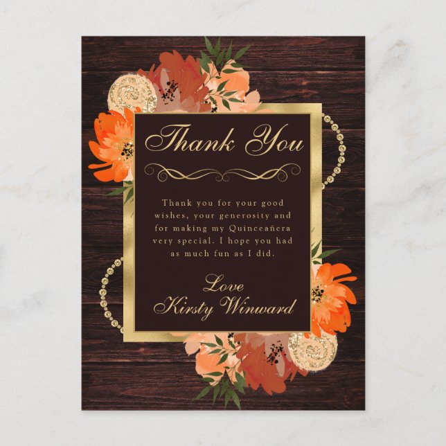 Postal Flores Rústicas de Otoño en Naranja Quemado para Q (Anverso)