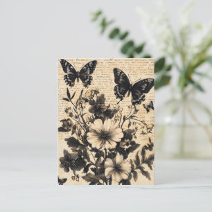 Postal Flores rústicas y mariposa - Papel de edad (13)
