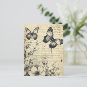 Postal Flores rusticas y mariposa - Papel de edad (7)
