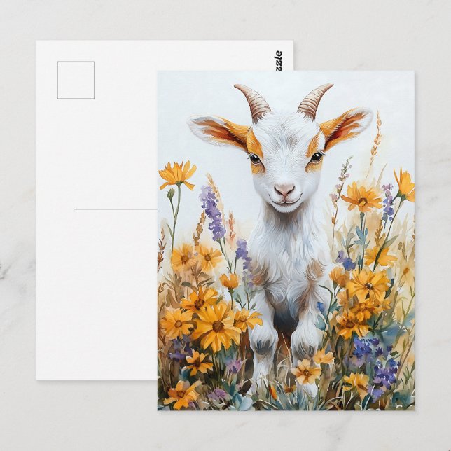 Postal Flores salvajes amarillas de los niños de la cabra (Anverso / Reverso)