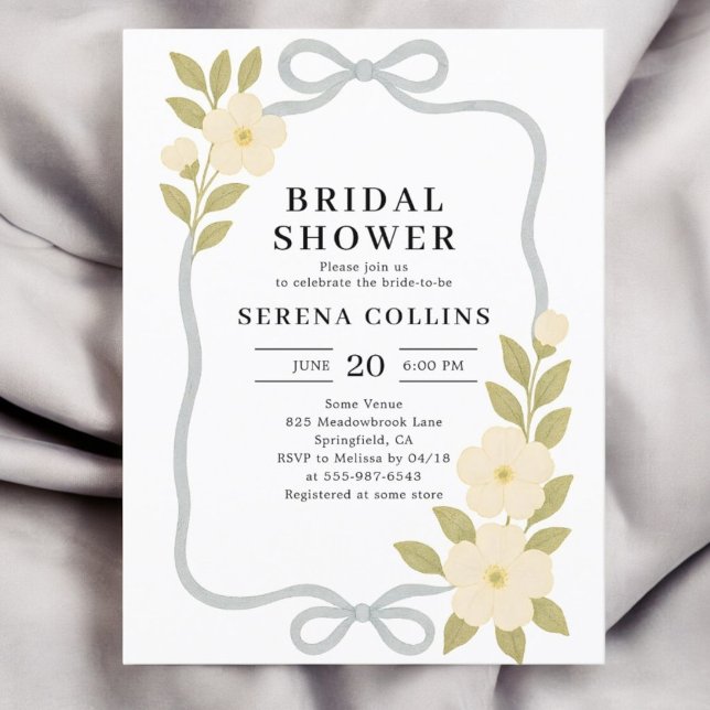 Postal Flores salvajes Blue Bow Bridal Shower (Subido por el creador)