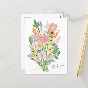 Postal Flores salvajes Gouache pintado a mano Gracias