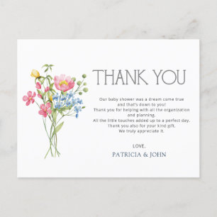 Postal Flores salvajes primavera Baby Shower Gracias