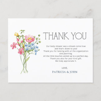Postal Flores salvajes primavera Baby Shower Gracias