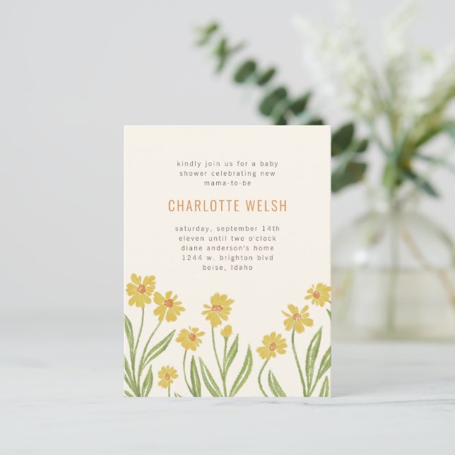 Postal Flores silvestres amarillas Género Baby Shower neu (Anverso de pie)