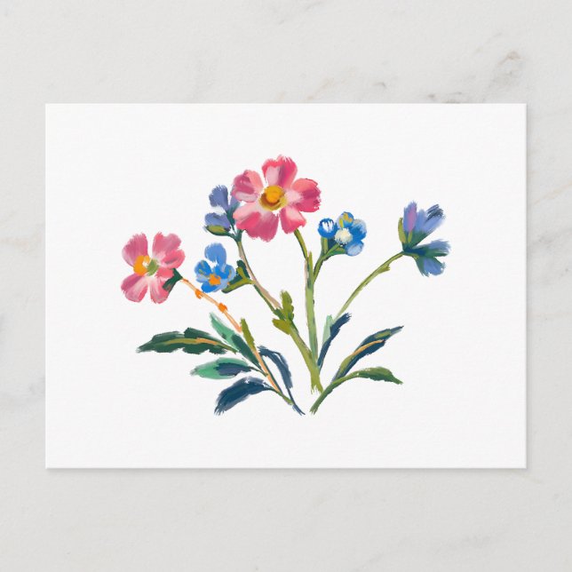 Postal Flores silvestres azules y rosadas bonitas (Anverso)