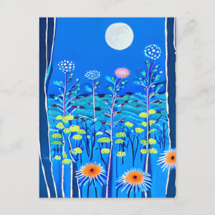Postal Flores silvestres bajo una luna llena