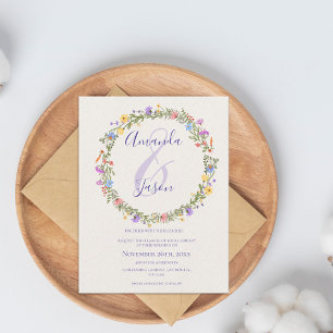 Postal Flores silvestres Bonito de guirnalda Boda morado 