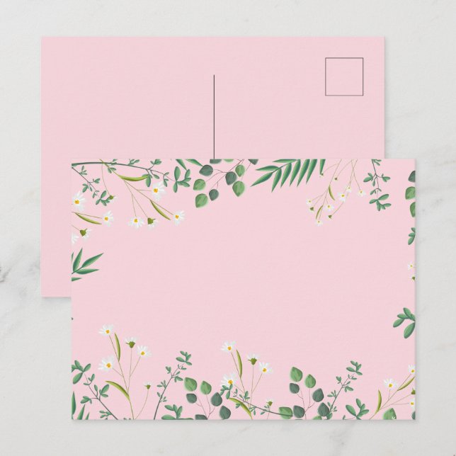 Postal Flores Silvestres con Boda Rosa (Anverso / Reverso)