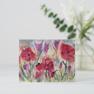 Postal Flores silvestres con carta de amapolas