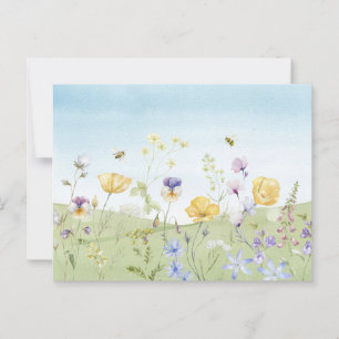 Postal Flores silvestres de verano al acuarela, abejas me