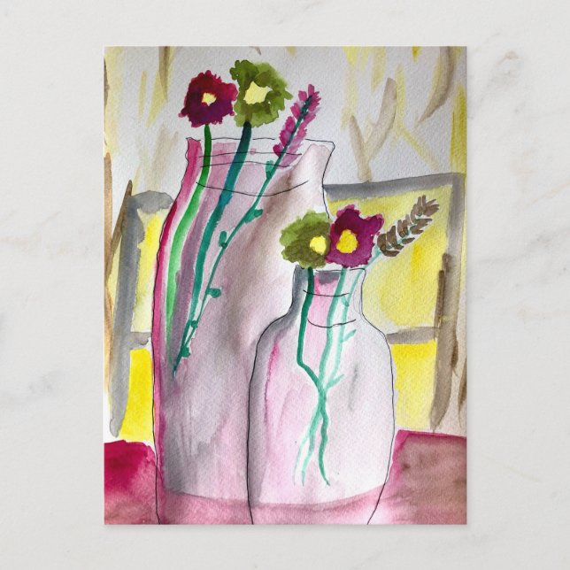 Postal Flores silvestres en arte abstracto en jarrones (Anverso)
