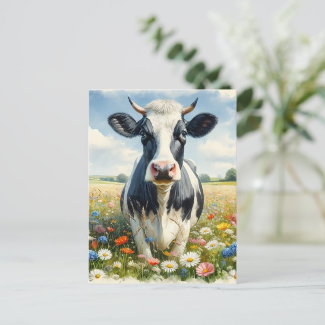Postal Flores silvestres Holstein Dairy Cow (Anverso de pie)