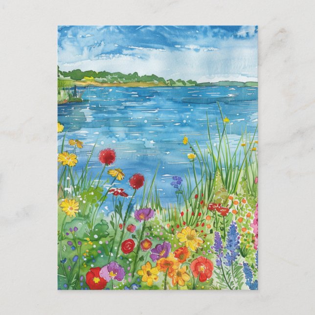 Postal Flores silvestres junto a un lago (Anverso)