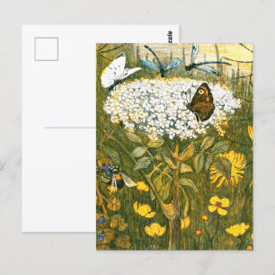 Postal Flores silvestres, mariposas, prados de estilo Art
