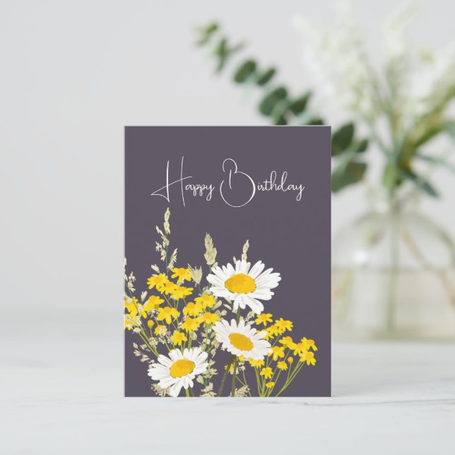 Postal Flores silvestres modernas feliz cumpleaños (Anverso de pie)