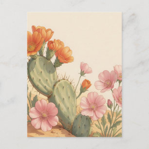 Postal Flores silvestres naranjas y rosadas de cactus del