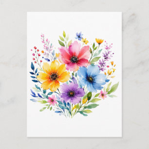 Postal Flores silvestres pintadas a la acuarela