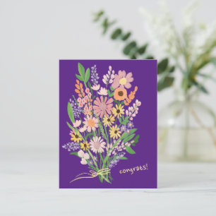 Postal Flores silvestres Pintadas a mano Gouache Colorido