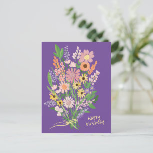 Postal Flores Silvestres Pintadas a Mano Gouache Feliz Cu