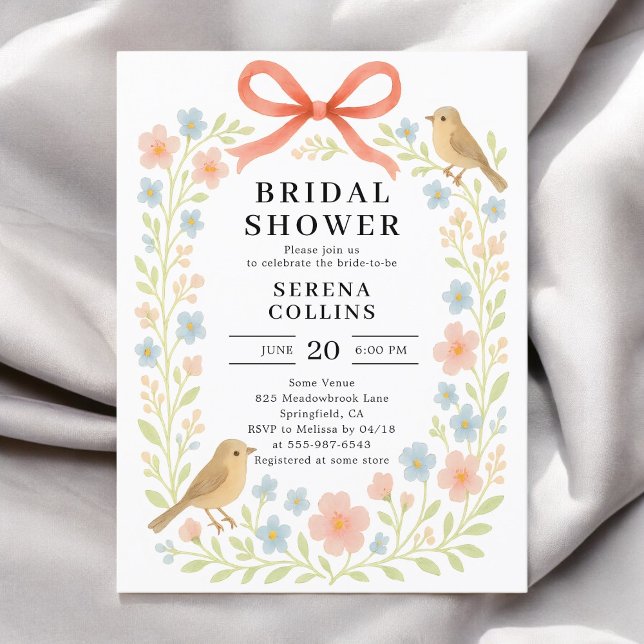 Postal Flores silvestres Red Bow Bridal Shower (Subido por el creador)