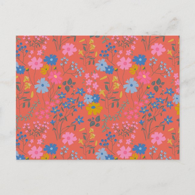 Postal Flores silvestres rojas modernas Boho (Anverso)