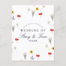 Postal Flores silvestres simples Boda dibujada a mano gra