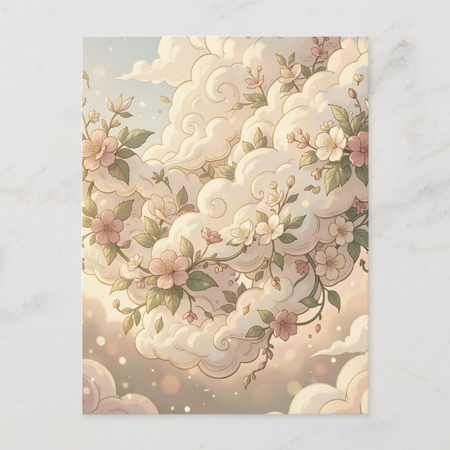 Postal Flores Soñadoras Nubes Florales Flor de Cerezo  (Anverso)