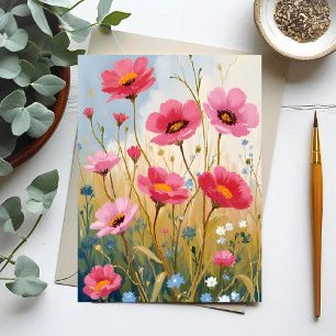 Postal Flores sonrojadas   Pradera floral de flores rosad