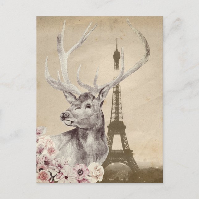 Postal Flores Stag & Torre Eiffel (Anverso)