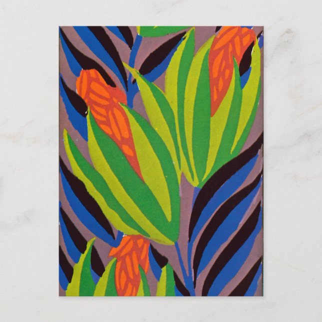 Postal Flores tropicales de estilo Art Decó de Seguí (Anverso)
