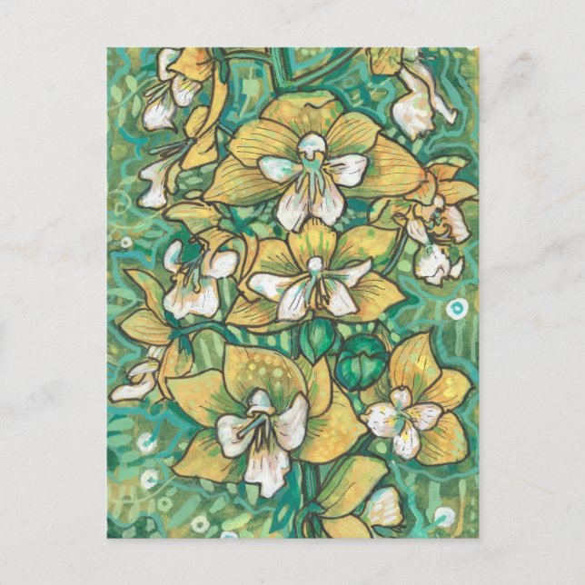 Postal Flores tropicales de orquídeas amarillas pintura f (Anverso)