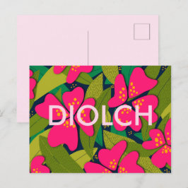 Postal Flores Tropicales Rosadas Diolch Gracias