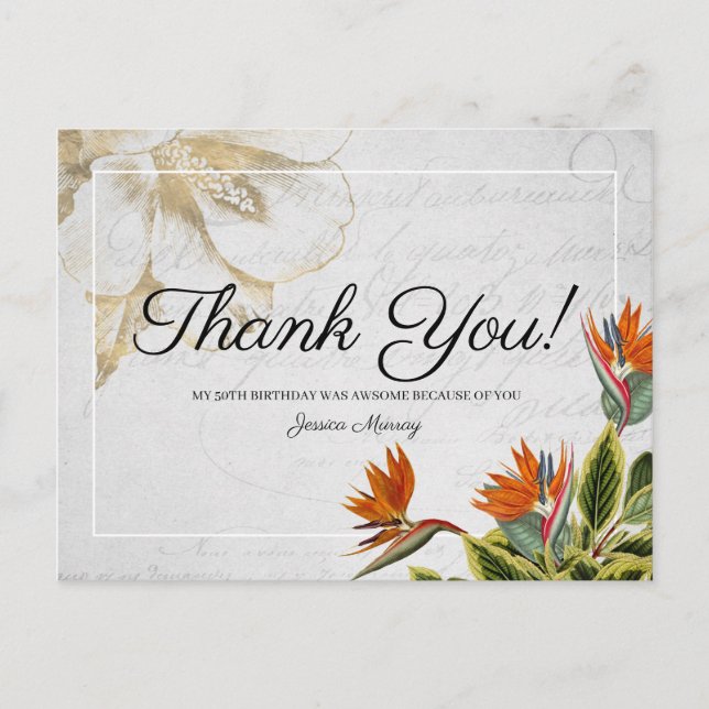 Postal Flores tropicales vintage gracias (Anverso)