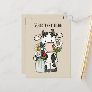 Postal Flores vacas cortas añaden mensaje