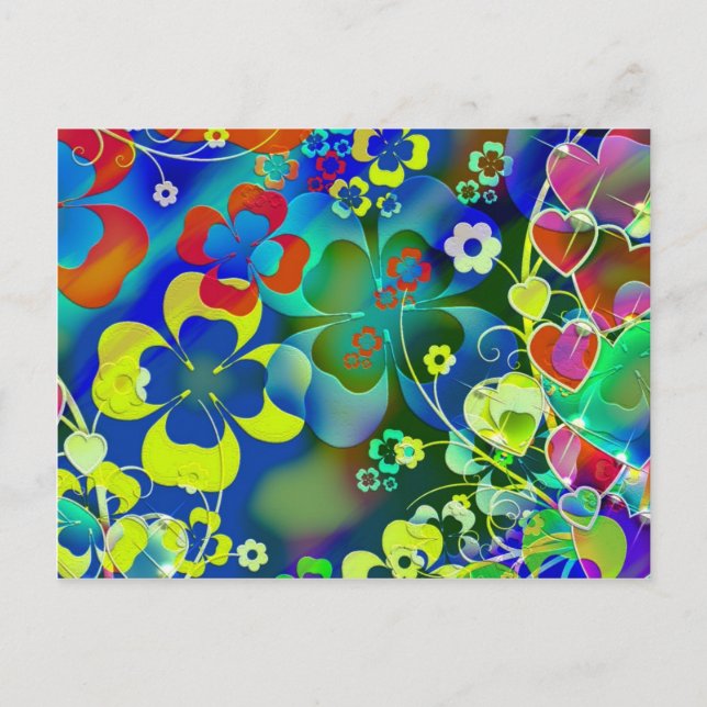 Postal Flores verdes azules (Anverso)