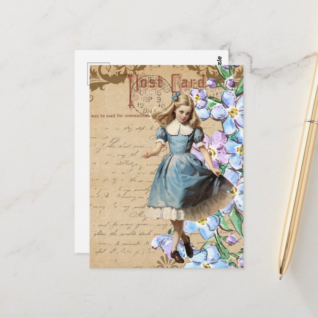 Postal Flores Vintage y Collage de Alice (Anverso/Reverso In Situ)