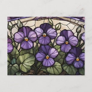 Postal Flores violetas de vidrio emplomado